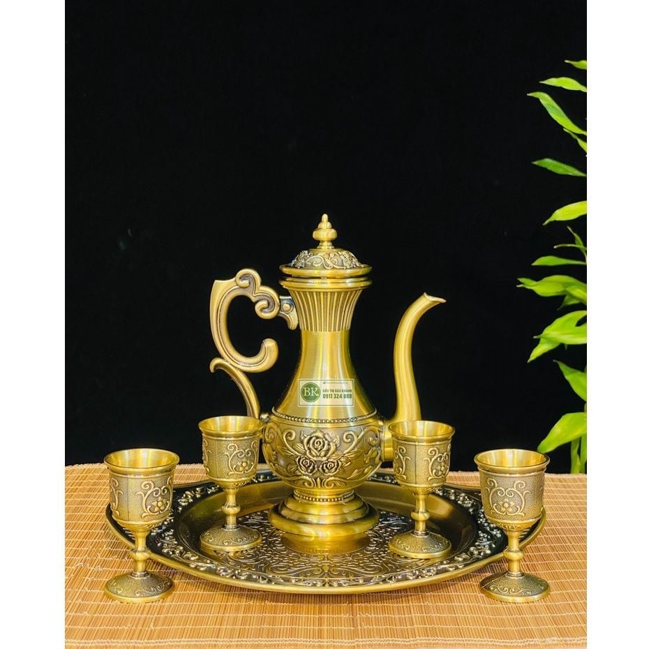  Bộ ấm chén đồng dáng hoàng gia-Ấm chén Bảo Khánh 