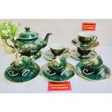  Bộ ấm men xanh vẽ vàng quà tặng xuất xứ Bát Tràng 