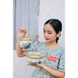  Bộ điếu bát men rạn Bát Tràng vẽ Hoa Sen cao cấp BKCE-001360VN-1415 