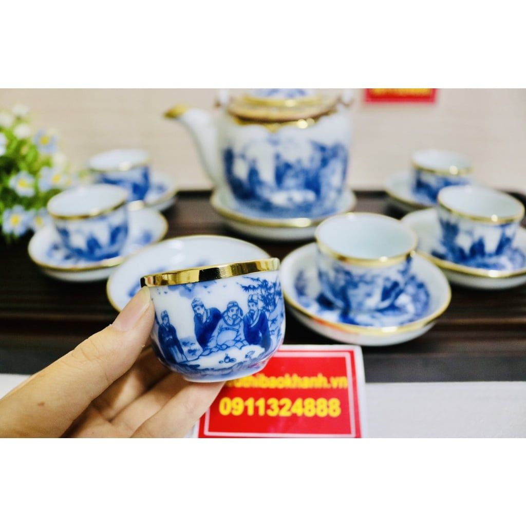  Bộ ấm chén Trúc Lâm Thất Hiền bọc đồng BKCEVN-8027 
