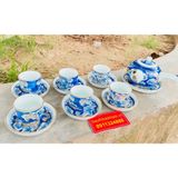  Bộ ấm chén Bát Tràng men lam, hoạ tiết Long Ẩn Nội Cung BKCE-002430VN-0002 