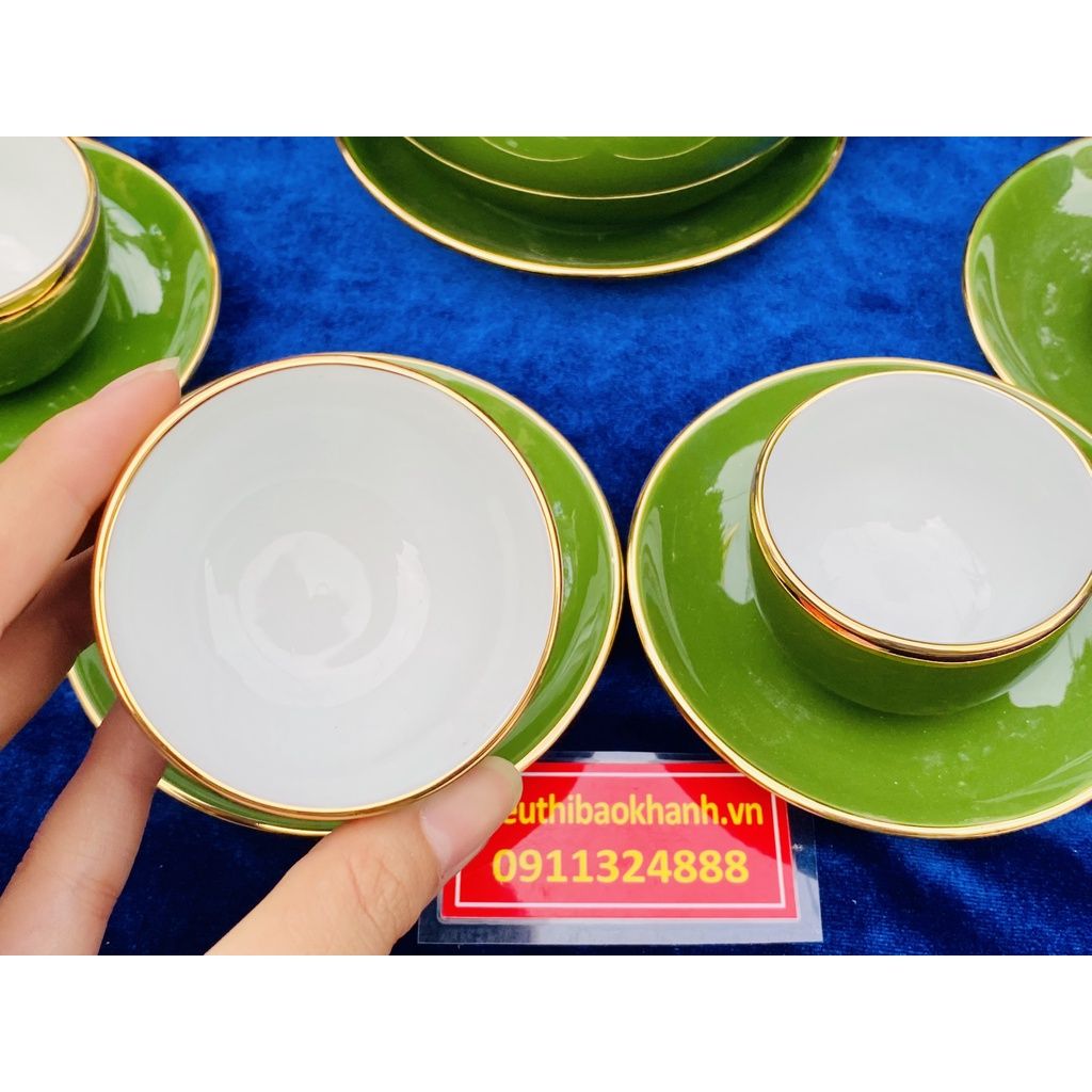  Bộ ấm chén men ngọc màu xanh viền vàng 