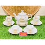  Bộ Ấm Chén,Ấm Trà Đẹp Men Trắng Viền Vàng họa tiết thuận buồm xuôi gió Chính Hãng Bát Tràng 350ml-Siêu Thị Bảo Khánh 