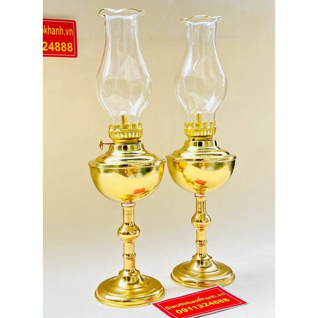  Cặp đèn dầu đồng cao cấp-Bảo Khánh Việt Nam 25cm 