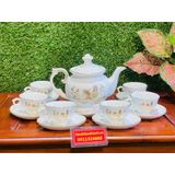  Bộ ấm chén men kem hoa tiết Kim Kê Đại Cát 