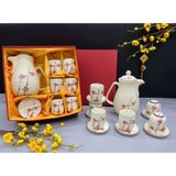  Bộ ấm men cao cấp họa tiết hoa 