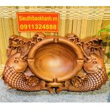  Gạt tàn gỗ hương trạm trổ Lí Ngư 24cm 