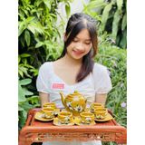  Bộ ấm chén Bát Tràng men họa tiết sen -Ấm chén Bảo Khánh 