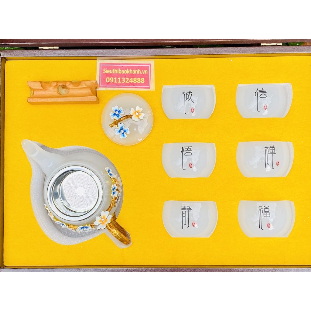  Tuyệt Phẩm Bộ ấm chén đá hoa nổi -Bảo Khánh 