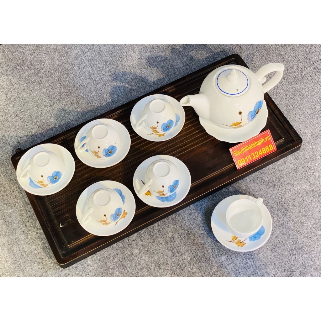  Bộ ấm chén,ấm trà men trắng chóp lửa Bát Tràng chính hãng 350ml 