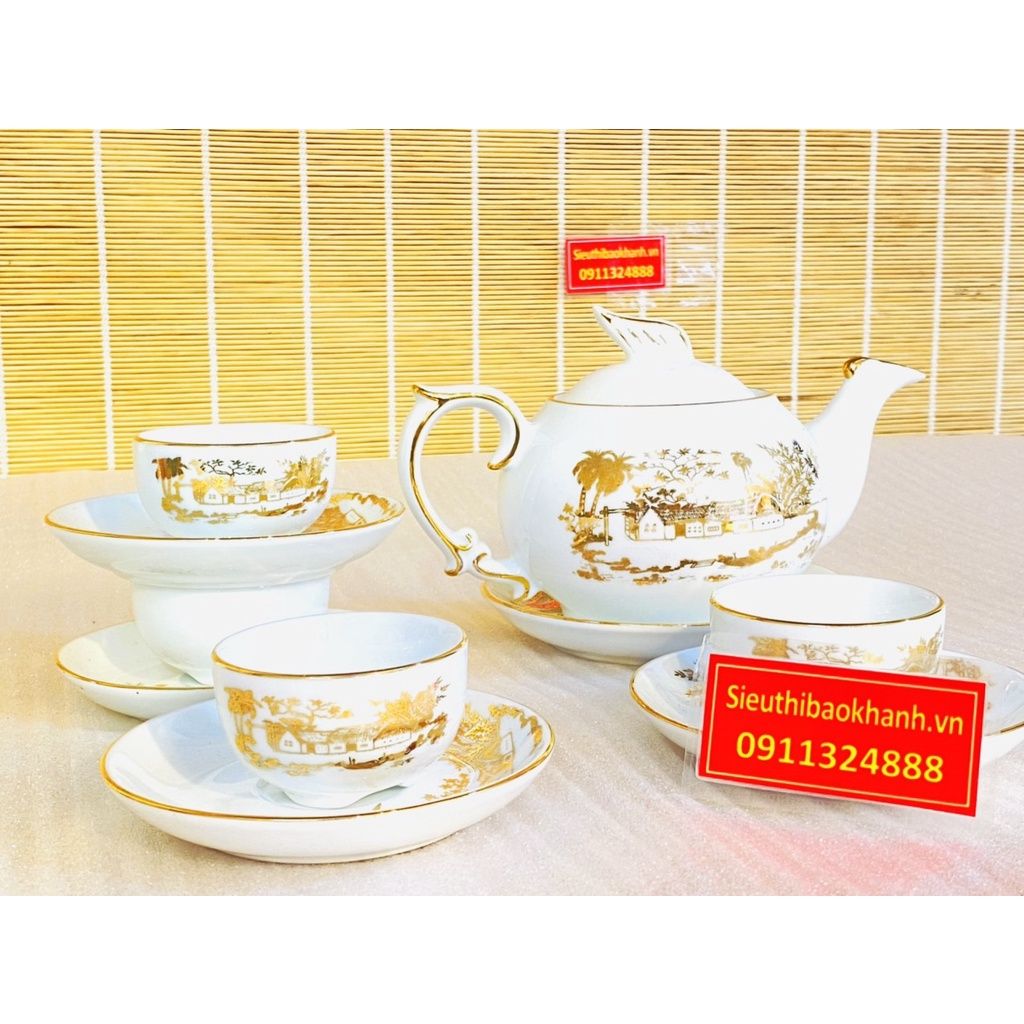  Bộ ấm chén họa tiết làng quê vẽ vàng 