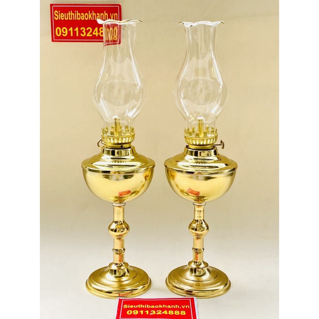  Cặp đèn dầu đồng cao cấp-Bảo Khánh Việt Nam 25cm 