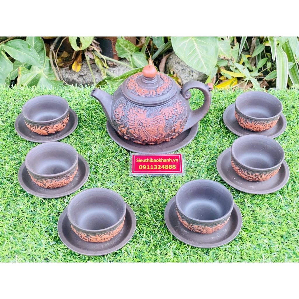  BaoKhanh-Bộ ấm chén tử sa họa tiết Kỳ Lân 