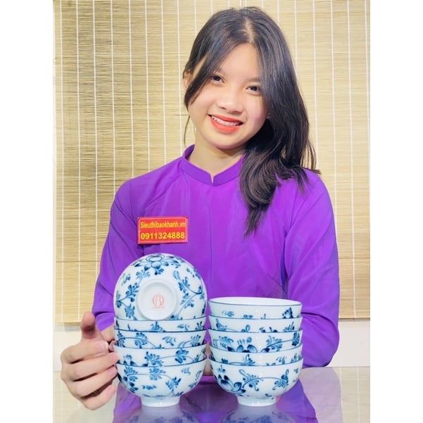  Bộ 10 bát men trắng vẽ hoa xuất xứ Bát Tràng 