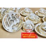  Bộ ấm trà Bát Tràng cảnh đồng quê cao cấp vẽ vàng BKCE-006500VN-0015 