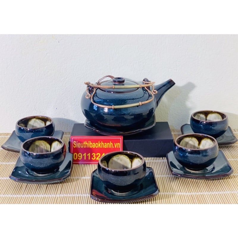 Bộ ấm trà hỏa biến men xanh Bát Tràng BKCEVN-8005 