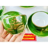  Bộ ấm chén màu xanh men ngọc họa tiết thuận buồm xuôi gió vẽ vàng BKCEVN-8030 