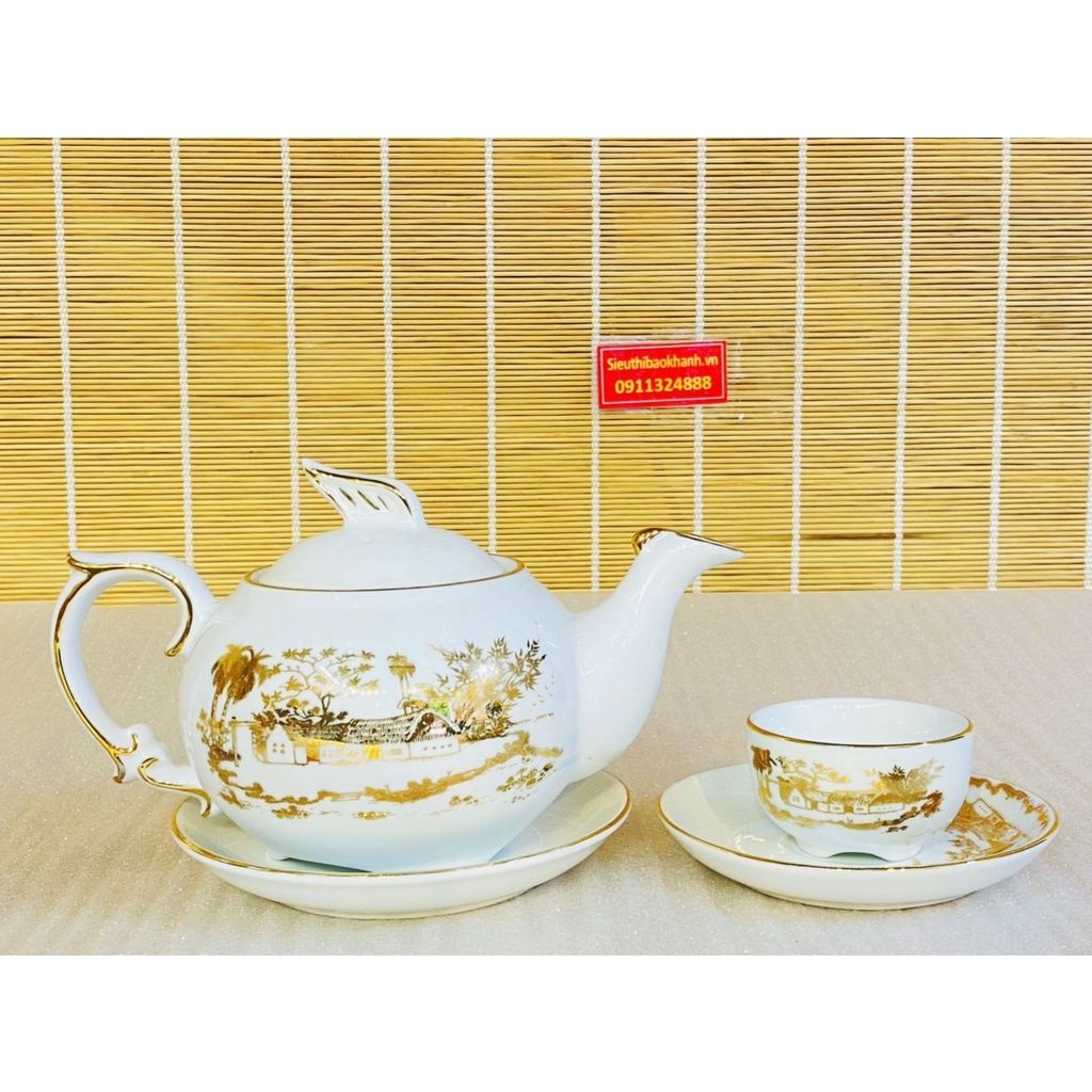  Bộ ấm chén họa tiết làng quê vẽ vàng 