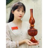  Cặp đèn thờ gỗ Hương sơn PU cao cấp 32cm 