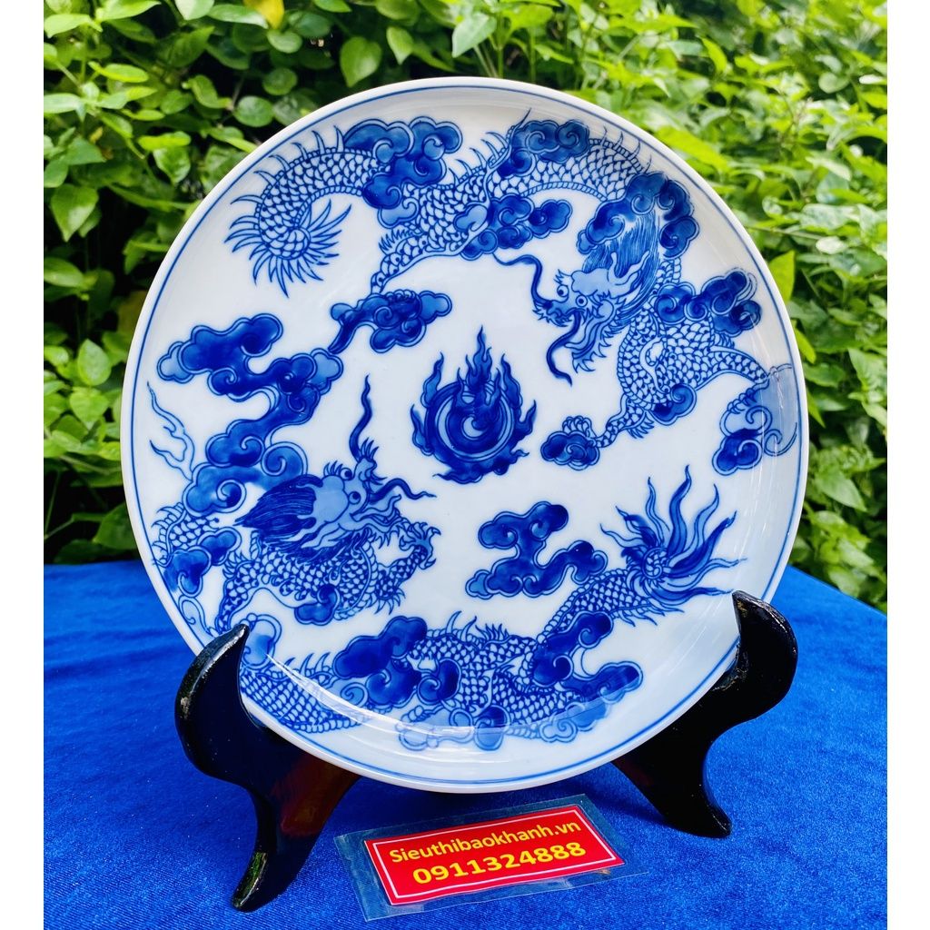  Sieu Thi Bao Khanh-Đĩa cảnh men rạn họa tiết song long 