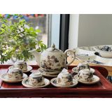  Bộ ấm chén họa tiết Sơn Thủy hoàng gia vẽ vàng Bát Tràng 500ml 