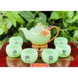  Bộ ấm chén đá xanh ngọc họa tiết in nổi 350m-Bảo Khánh 