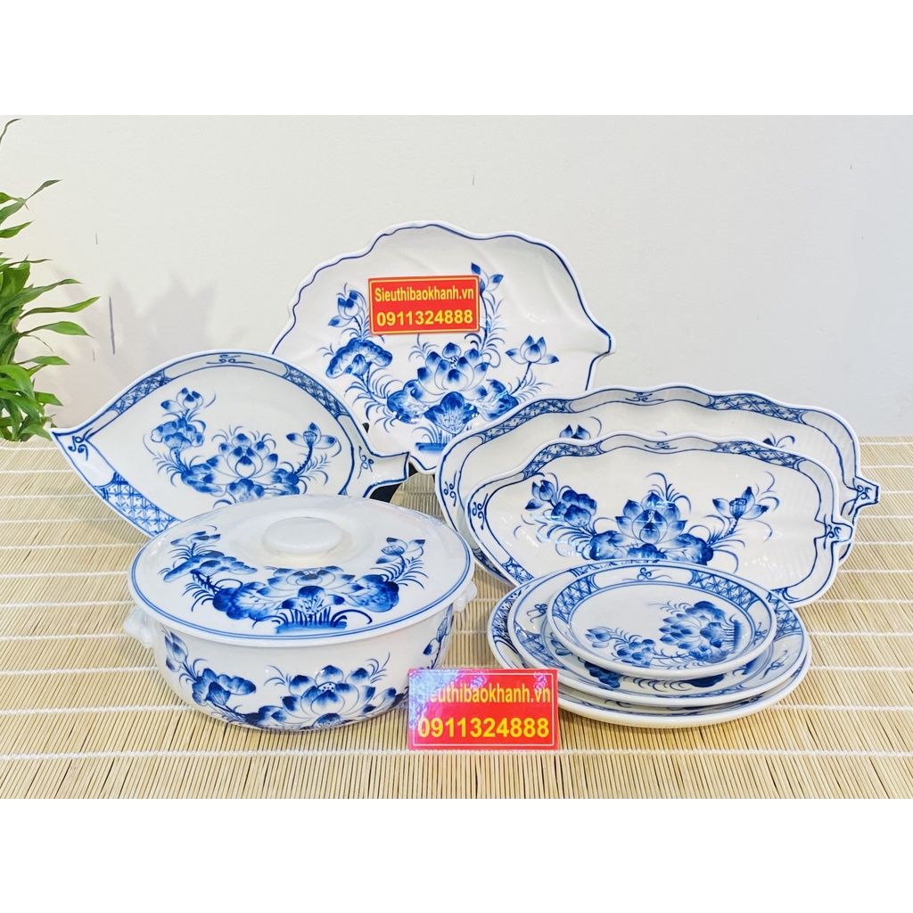  Set bát đĩa ăn Bát Tràng vẽ sen 