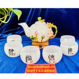  Bộ ấm chén,ấm trà đá ngọc họa tiết Phượng in nổi 400ml 