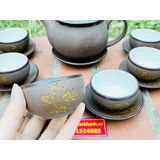  Bộ ấm chén gốm sứ Bát Tràng cao cấp hạo tiết in chìm 