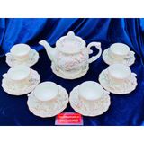  Bộ ấm chén gốm sứ Bát Tràng vẽ vàng, họa tiết hoa sen 