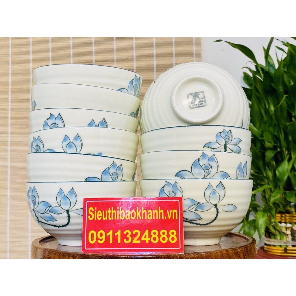  [Bán Lẻ] Bát ăn men kem Vẽ sen xuất xứ Bát Tràng 