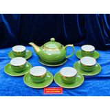  Bộ ấm chén men ngọc màu xanh viền vàng 
