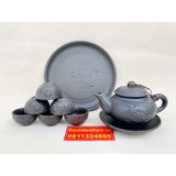  Bộ ấm chén Tử sa họa tiết Lan Mai in chìm Bát Tràng 350 ml 