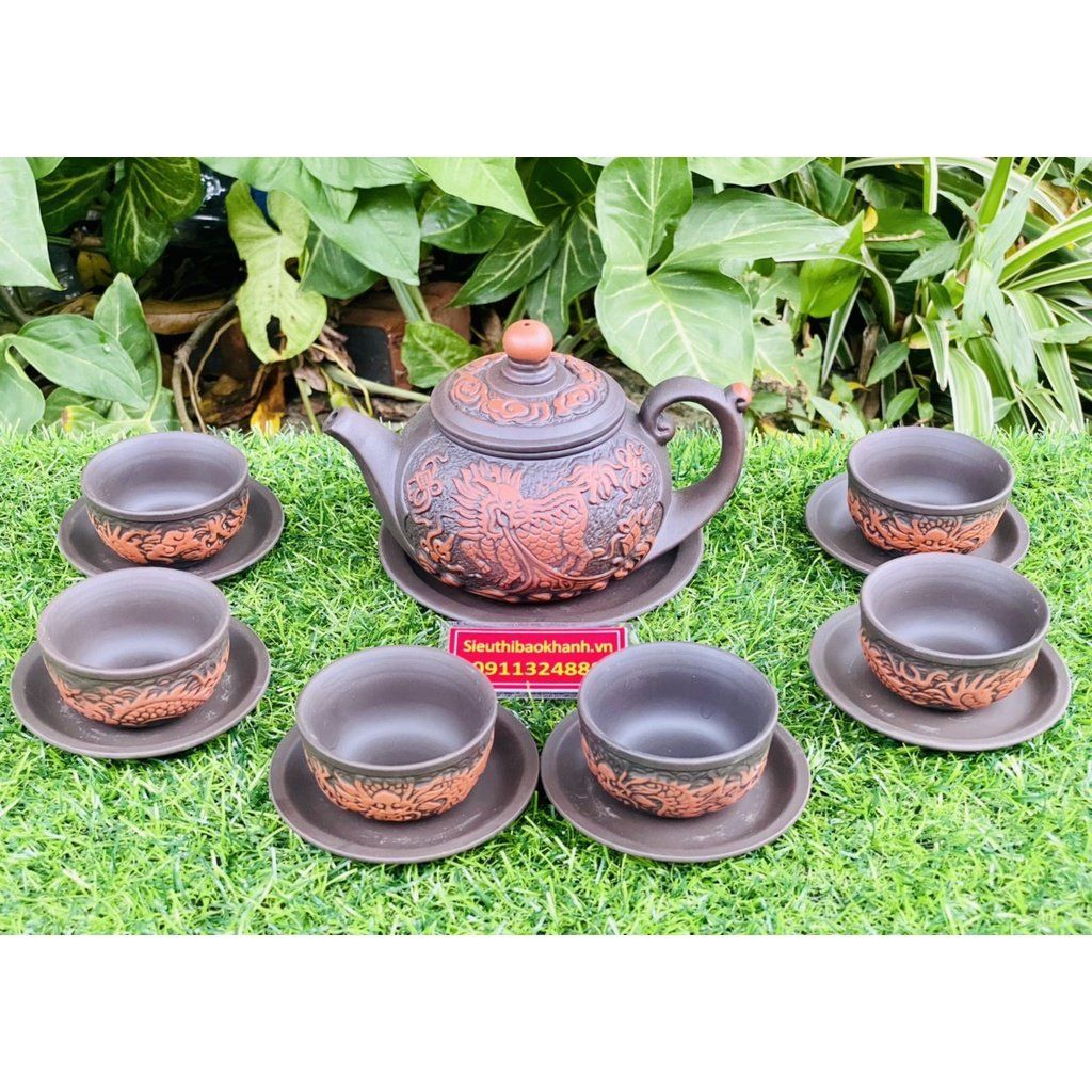  BaoKhanh-Bộ ấm chén tử sa họa tiết Kỳ Lân 