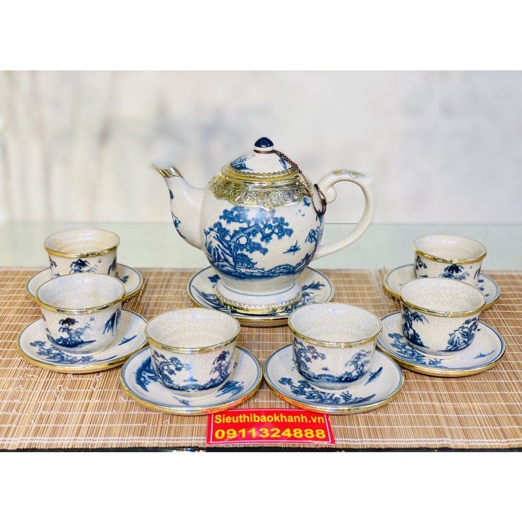  Bộ ấm chén uống trà Đẹp,cao cấp chính hãng Bát Tràng 350ml 