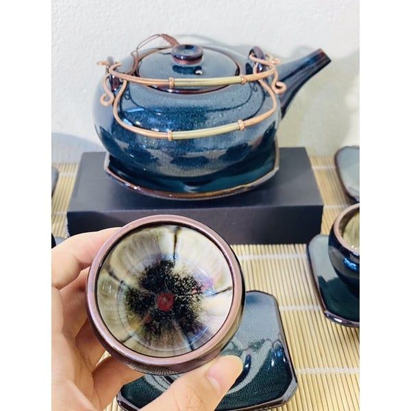  Bộ ấm trà hỏa biến men xanh Bát Tràng BKCEVN-8005 