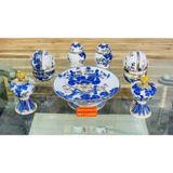  Set đồ thờ Bát Tràng men lam vẽ vàng 