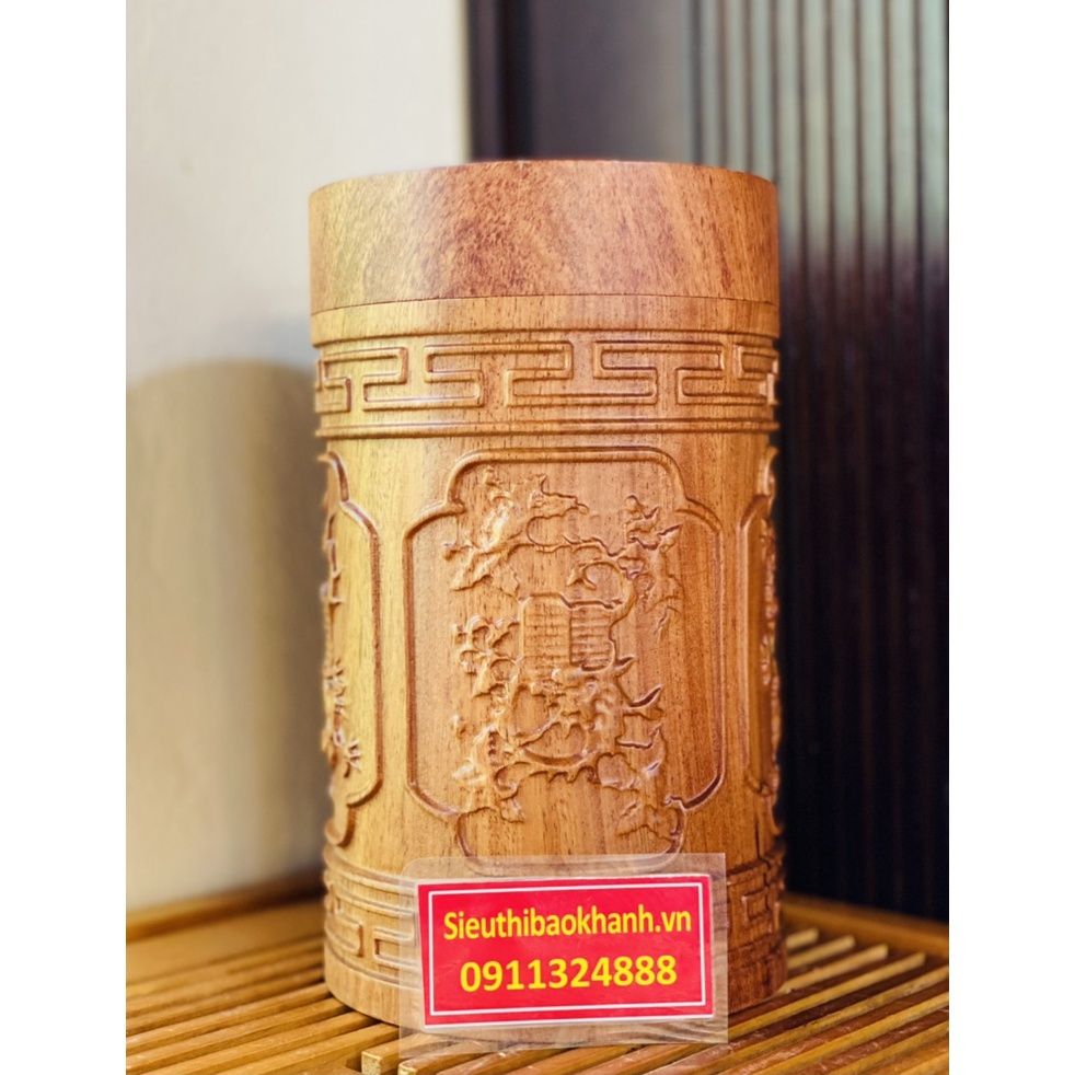  Đồ gỗ Bảo Khánh -Hũ đựng chè tứ quý gỗ hương 