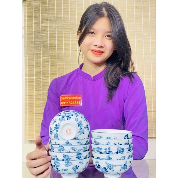  Bộ 10 bát men trắng vẽ hoa xuất xứ Bát Tràng 