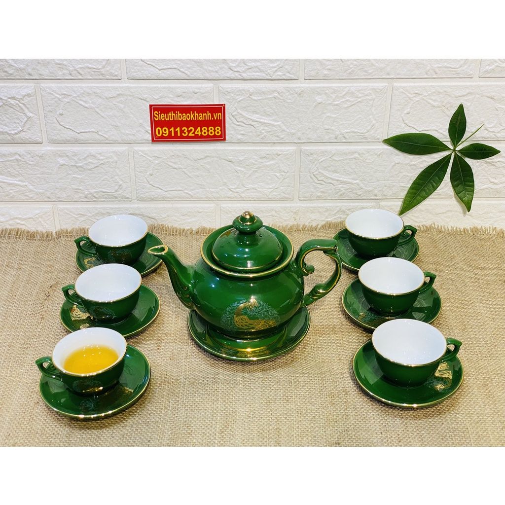  Bộ ấm chén men xanh vẽ vàng xuất xứ Bát Tràng 