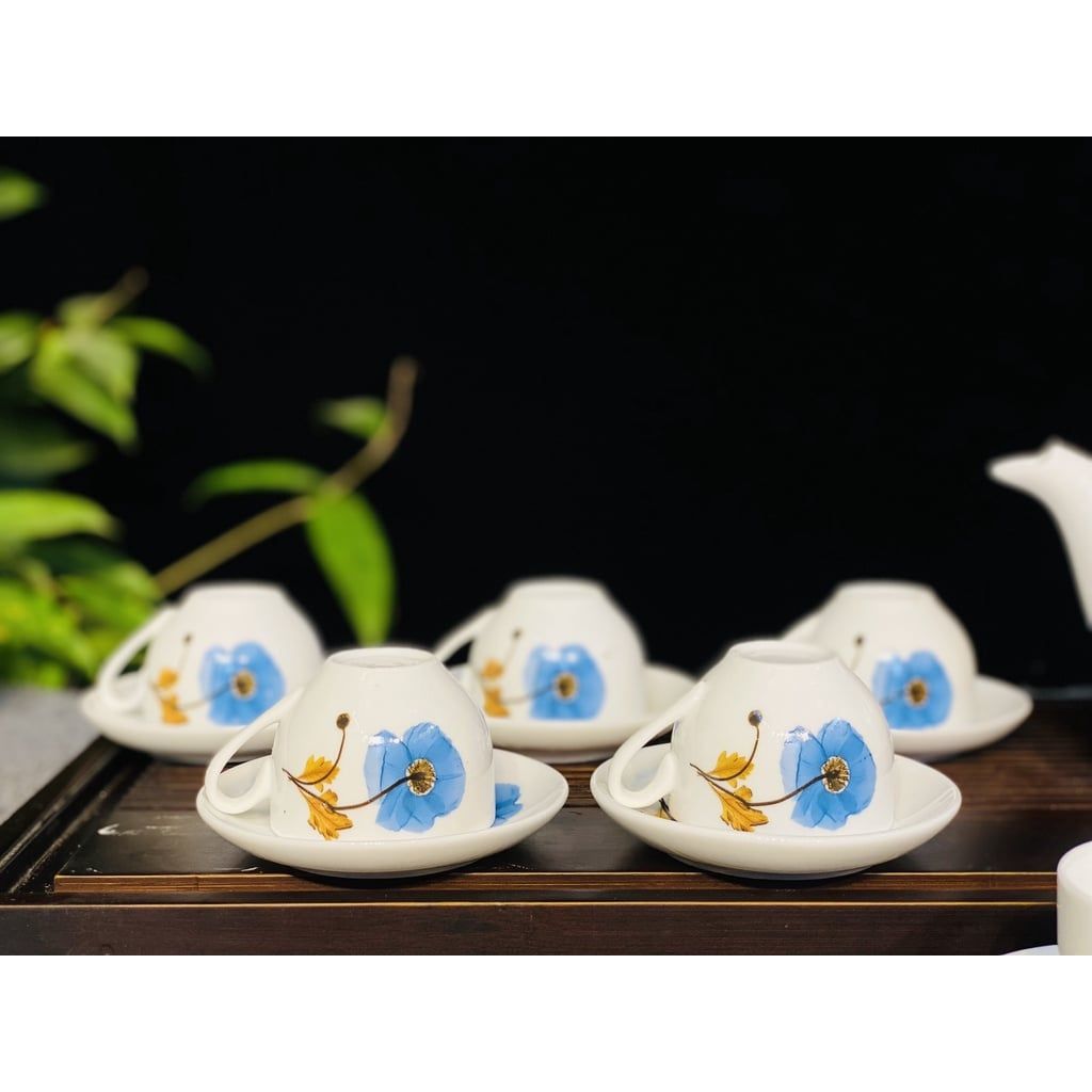  Bộ ấm chén,ấm trà men trắng chóp lửa Bát Tràng chính hãng 350ml 