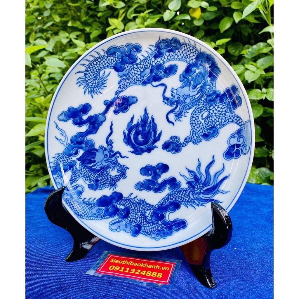  Sieu Thi Bao Khanh-Đĩa cảnh men rạn họa tiết song long 