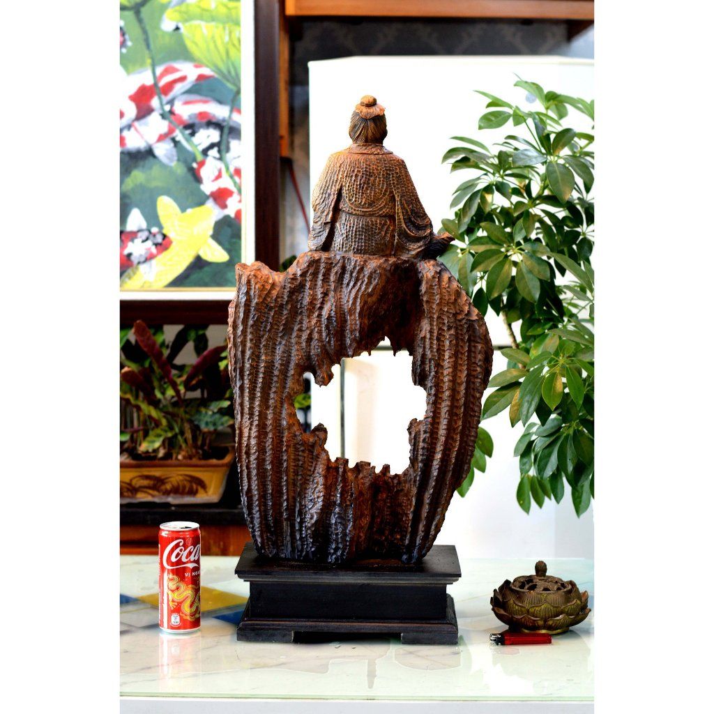  Tượng gỗ thần trà ngồi lũa ấm bách xanh 