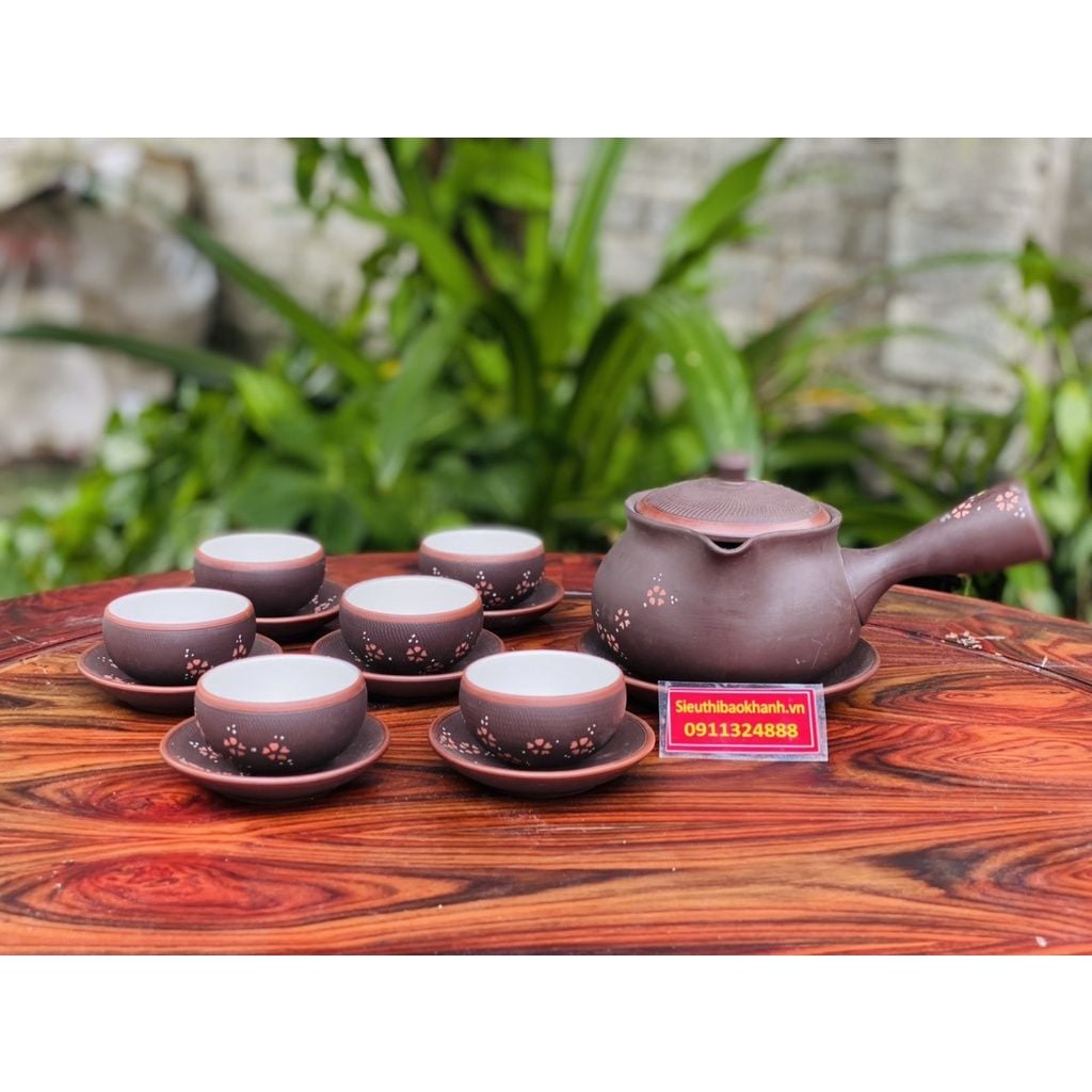  Nghệ thuật gốm sứ Bát Tràng ấm chén tử sa hạo tiết hoa năm cánh _ấm chén Bảo Khánh 