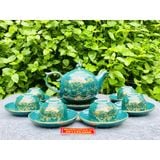  Bộ ấm chén xanh vẽ sen vàng 