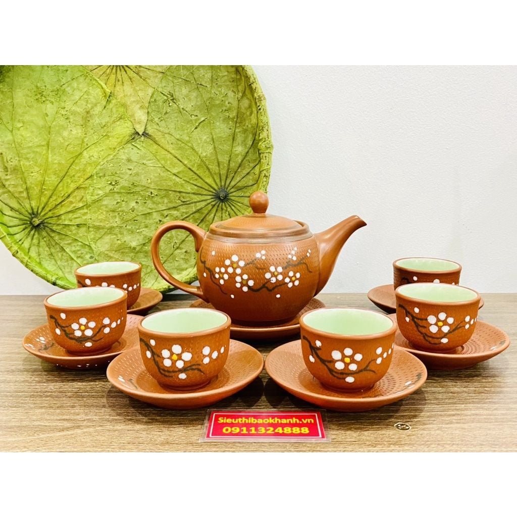  Bộ Ấm Chén Tử Sa Hoa Mai Bát Tràng 300ml-Mỹ Nghệ Bảo Khánh 