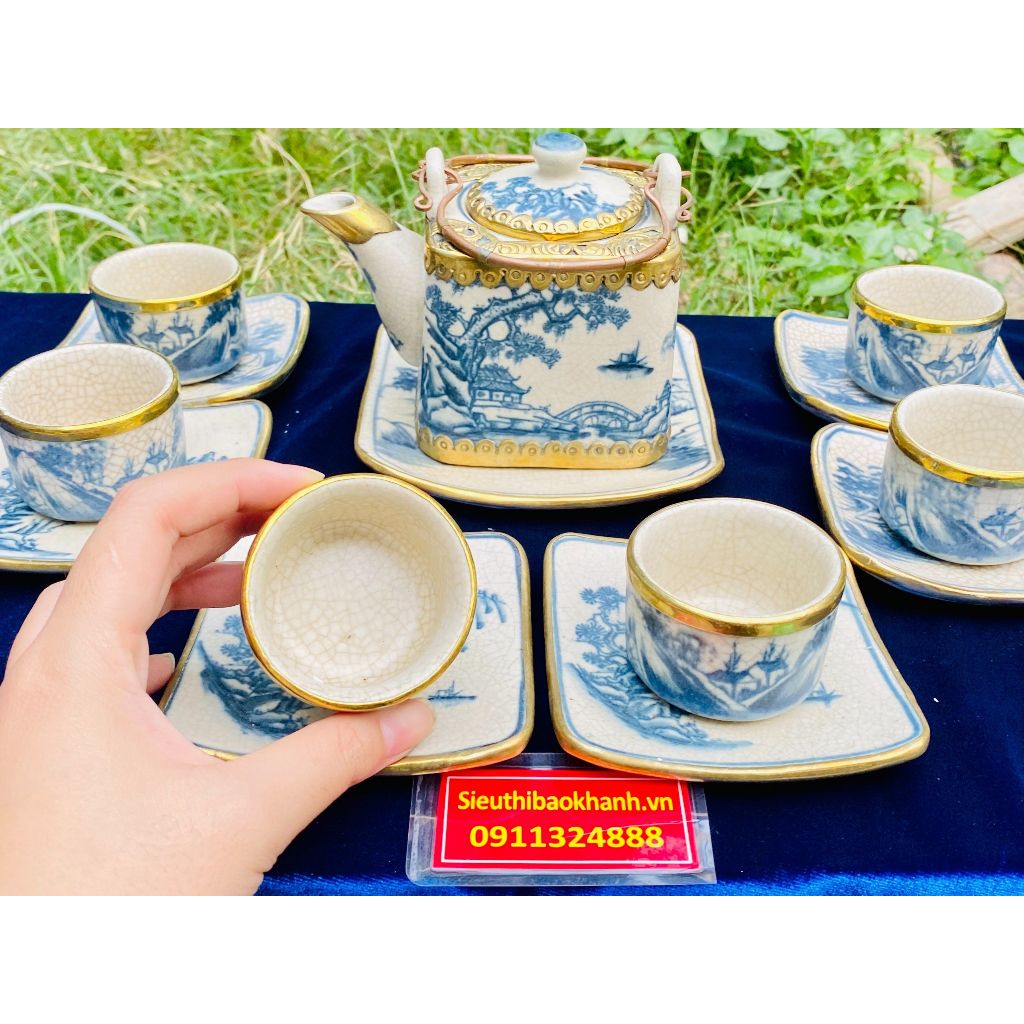  Bộ ấm chén gốm sứ men rạn xuất xứ Bát Tràng cao cấp BKCEVN-8032 