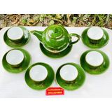  Bộ ấm chén màu xanh men ngọc họa tiết thuận buồm xuôi gió vẽ vàng BKCEVN-8030 