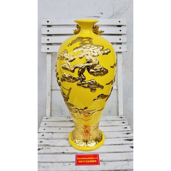  Bình hút lộc Bát Tràng đắp nổi vẽ vàng 42cm 