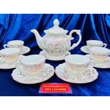  Bộ ấm chén gốm sứ Bát Tràng vẽ vàng, họa tiết hoa sen 